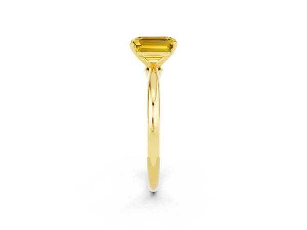 Yellow gold Emerald Cut Yellow Sapphire Solitaire Ring with Six-Prong Setting and Classic Band