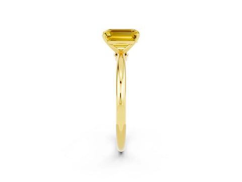 Yellow gold Emerald Cut Yellow Sapphire Solitaire Ring with Six-Prong Setting and Classic Band_2