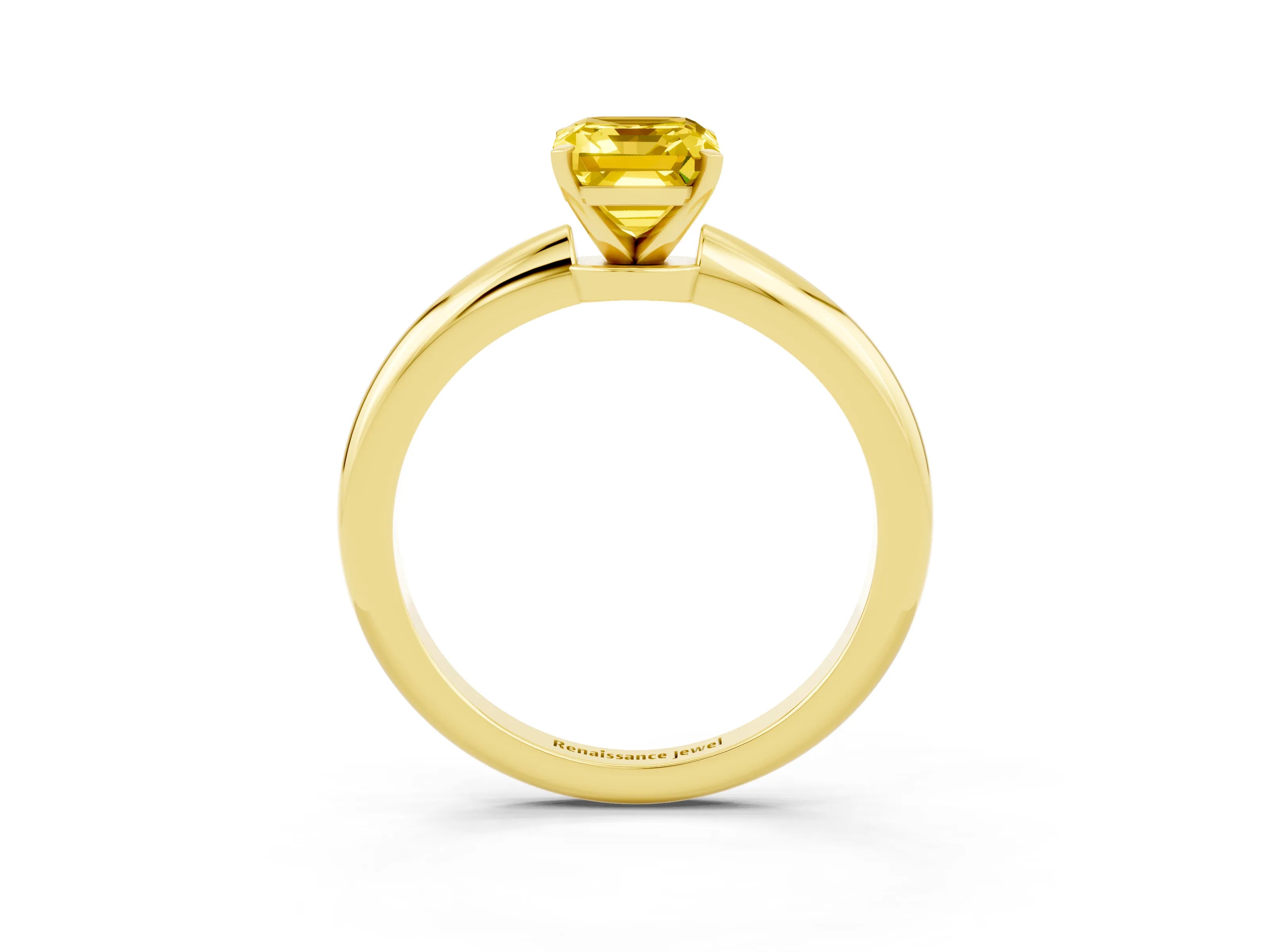 Yellow gold Emerald Cut Yellow Sapphire Solitaire Ring with Six-Prong Setting and Classic Band_3