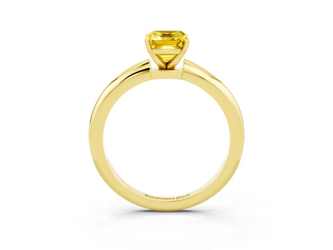 Yellow gold Emerald Cut Yellow Sapphire Solitaire Ring with Six-Prong Setting and Classic Band_3