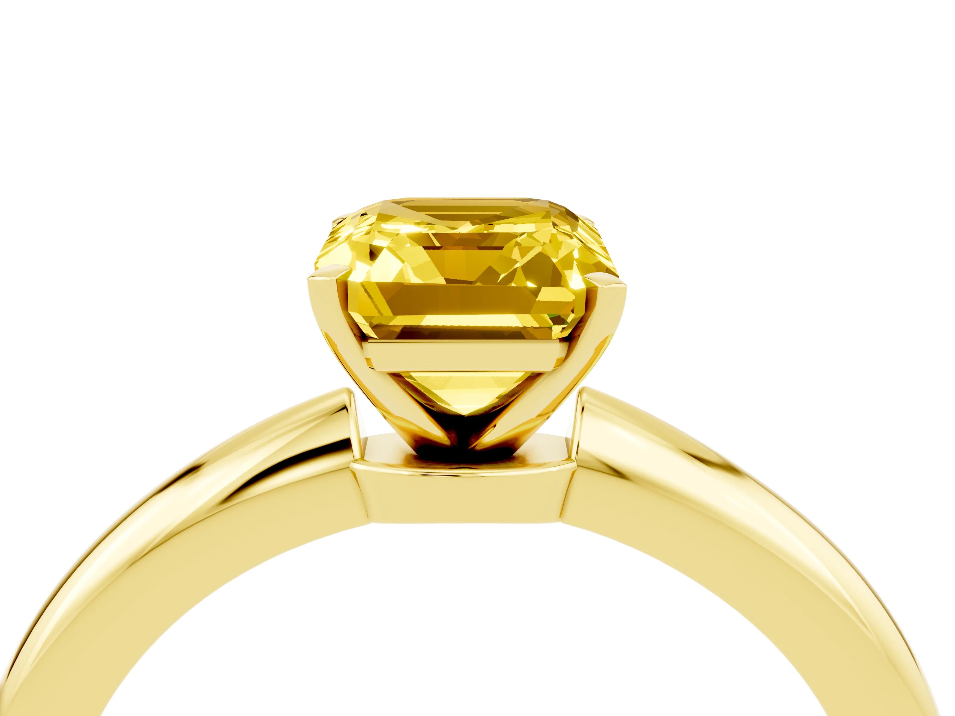Yellow gold Emerald Cut Yellow Sapphire Solitaire Ring with Six-Prong Setting and Classic Band_4