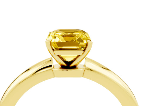 Yellow gold Emerald Cut Yellow Sapphire Solitaire Ring with Six-Prong Setting and Classic Band_4