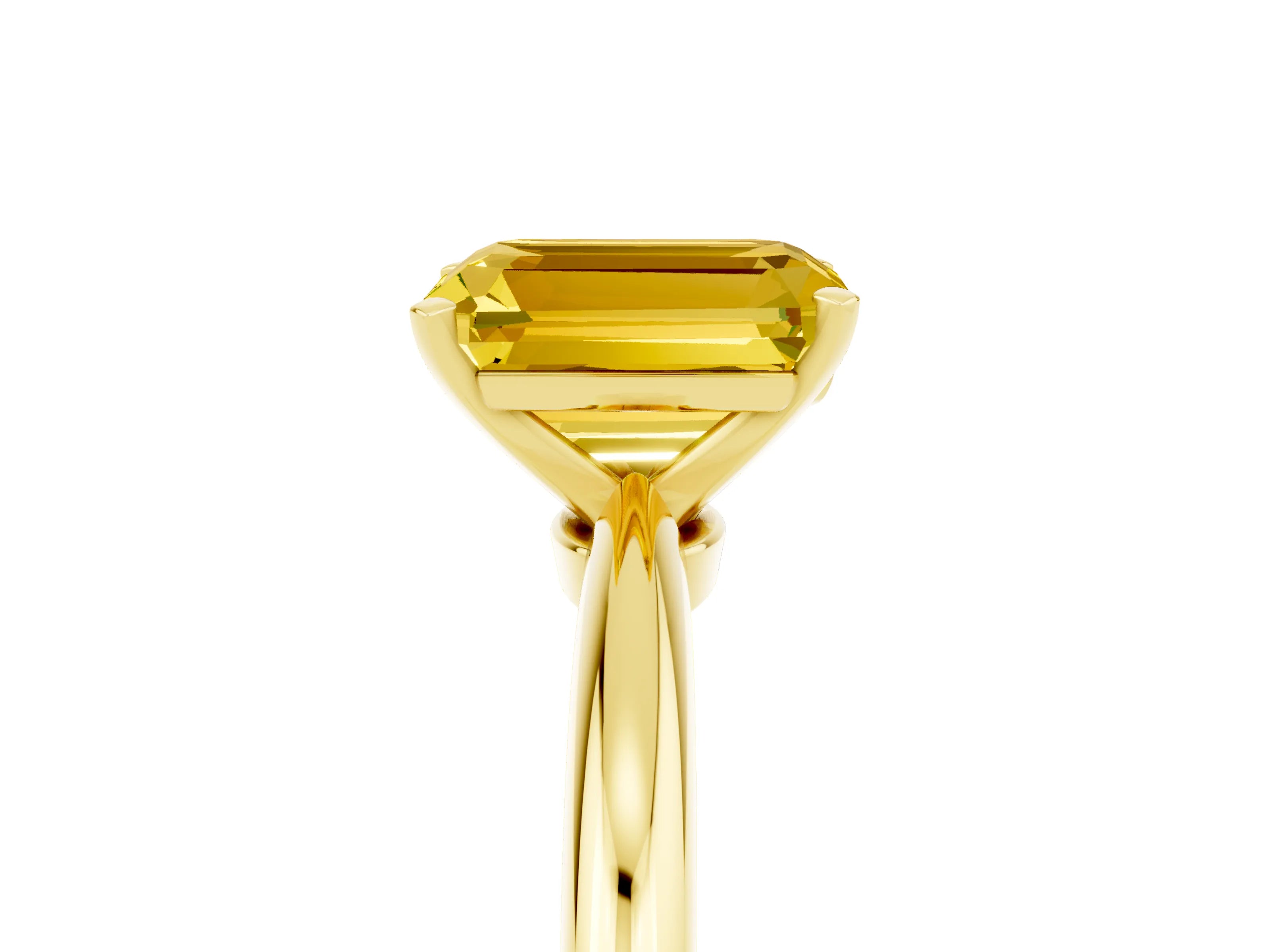 Yellow gold Emerald Cut Yellow Sapphire Solitaire Ring with Six-Prong Setting and Classic Band_5
