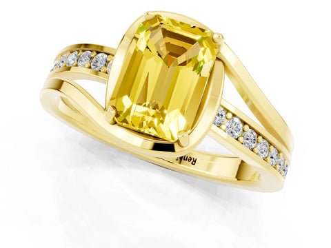 Yellow gold Emerald Cut Yellow Sapphire Solitaire Ring with Split Shank and Prong Setting_1
