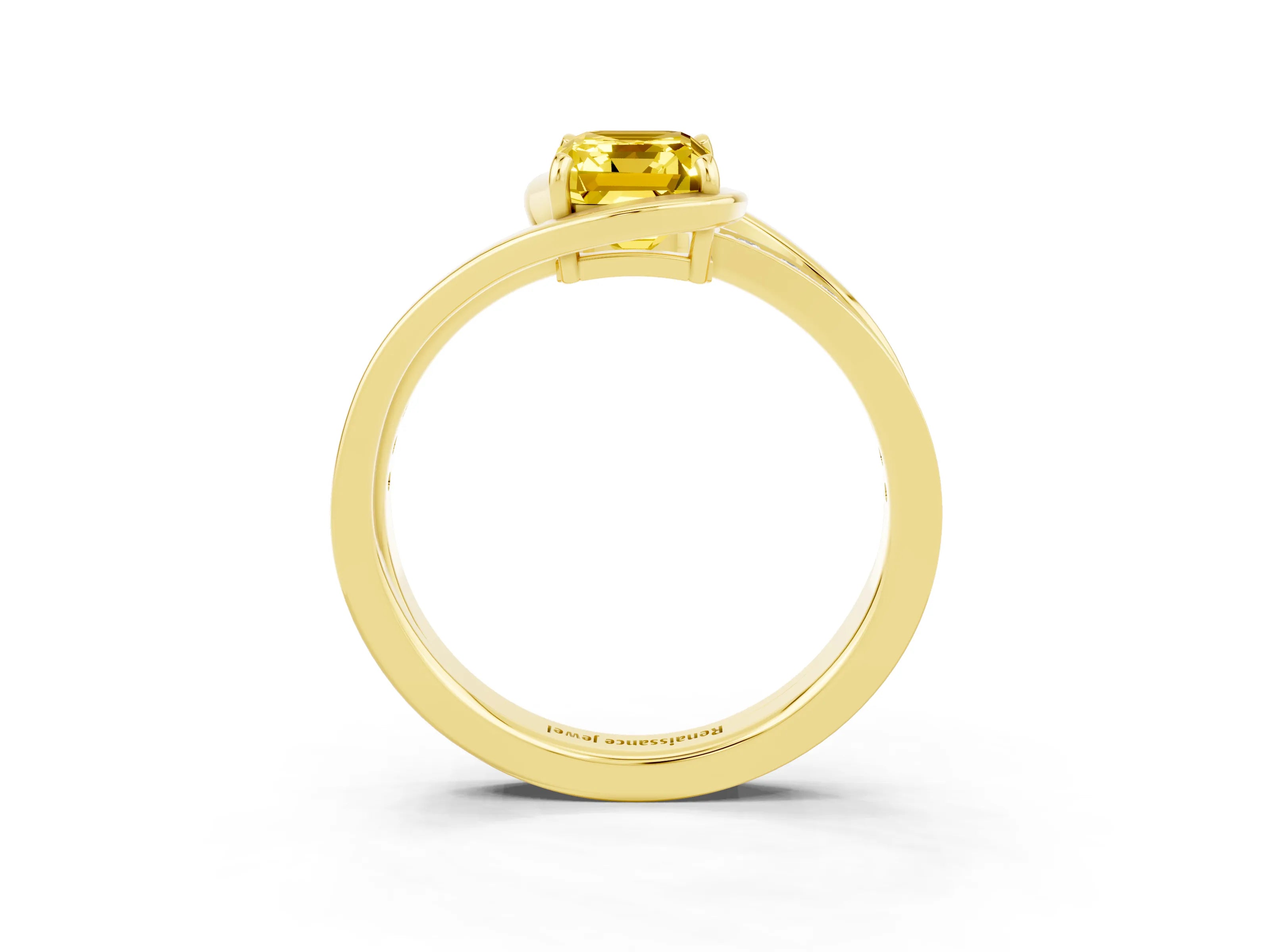 Yellow gold Emerald Cut Yellow Sapphire Solitaire Ring with Split Shank and Prong Setting_3