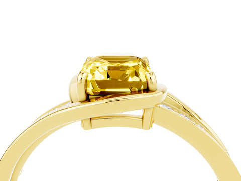 Yellow gold Emerald Cut Yellow Sapphire Solitaire Ring with Split Shank and Prong Setting_4