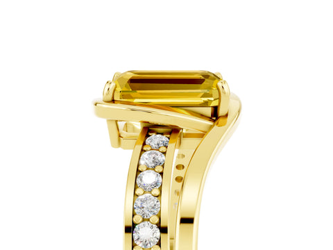 Yellow gold Emerald Cut Yellow Sapphire Solitaire Ring with Split Shank and Prong Setting_5