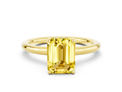 Yellow gold Emerald Cut Yellow Sapphire Solitaire Ring with Thin Band and Four-Prong Setting_36