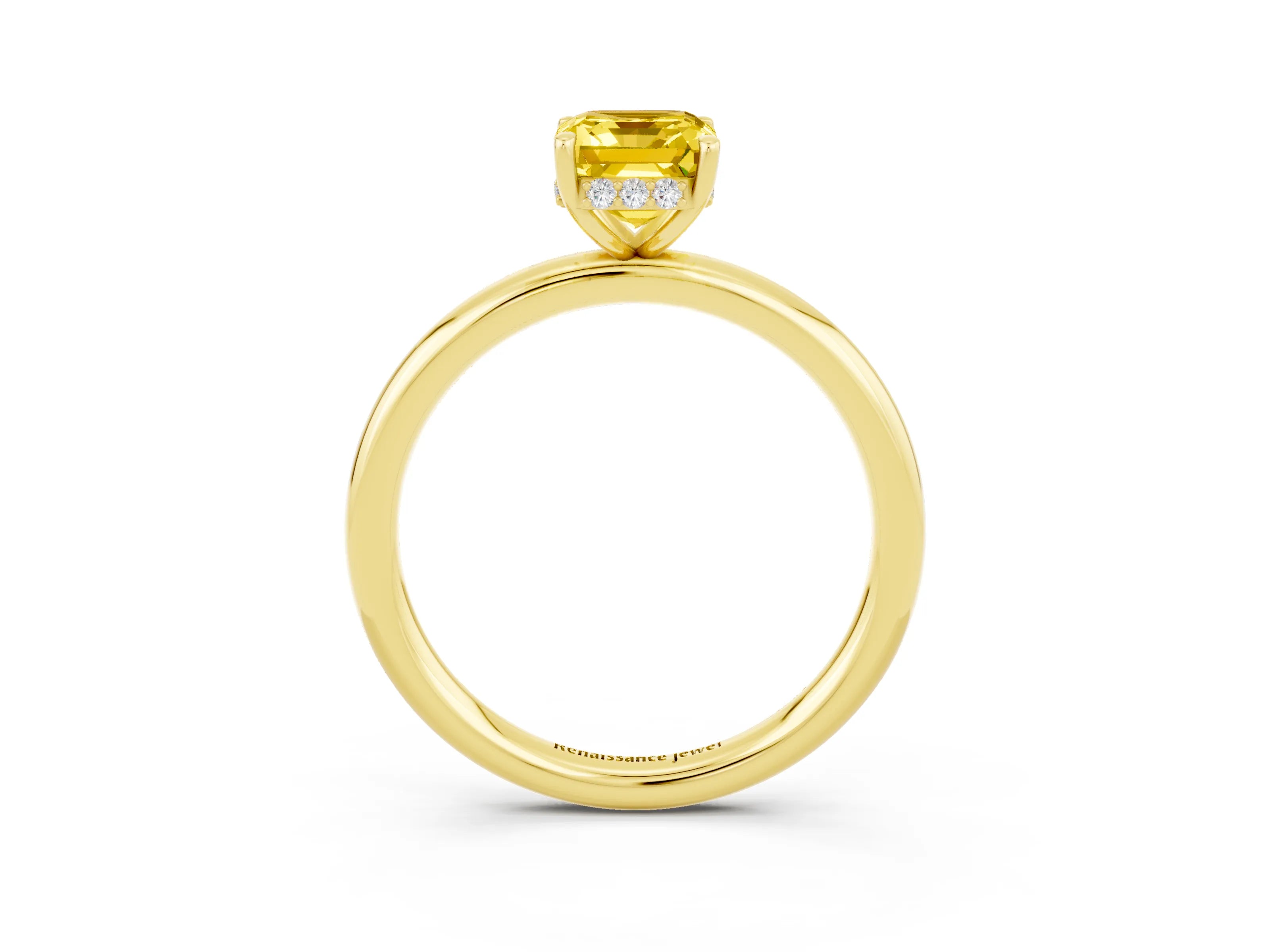 Yellow gold Emerald Cut Yellow Sapphire Solitaire Ring with Thin Band and Four-Prong Setting_39