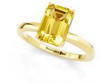 Yellow gold Emerald Cut Yellow Sapphire Solitaire Ring with Thin Band and Prong Setting_13