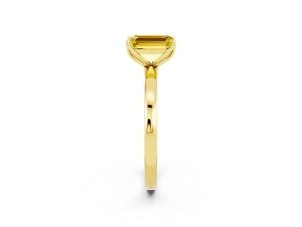 Yellow gold Emerald Cut Yellow Sapphire Solitaire Ring with Thin Band and Prong Setting