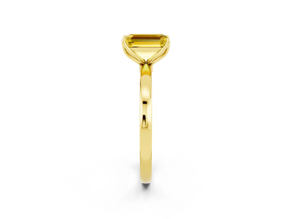 Yellow gold Emerald Cut Yellow Sapphire Solitaire Ring with Thin Band and Prong Setting