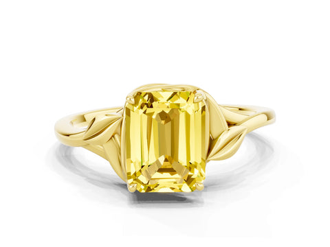 Yellow gold Emerald Cut Yellow Sapphire Solitaire Ring with Twist Band and Four-Prong Setting_24