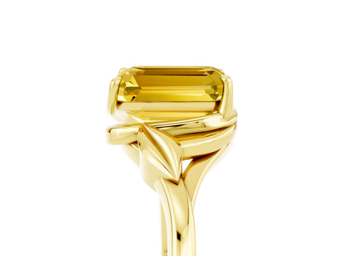 Yellow gold Emerald Cut Yellow Sapphire Solitaire Ring with Twist Band and Four-Prong Setting_29
