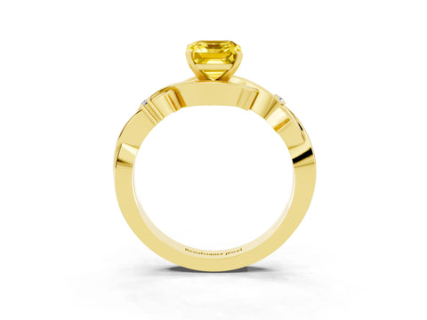 Yellow gold Emerald Cut Yellow Sapphire Solitaire Ring with Twisted Band and Prong Setting_3