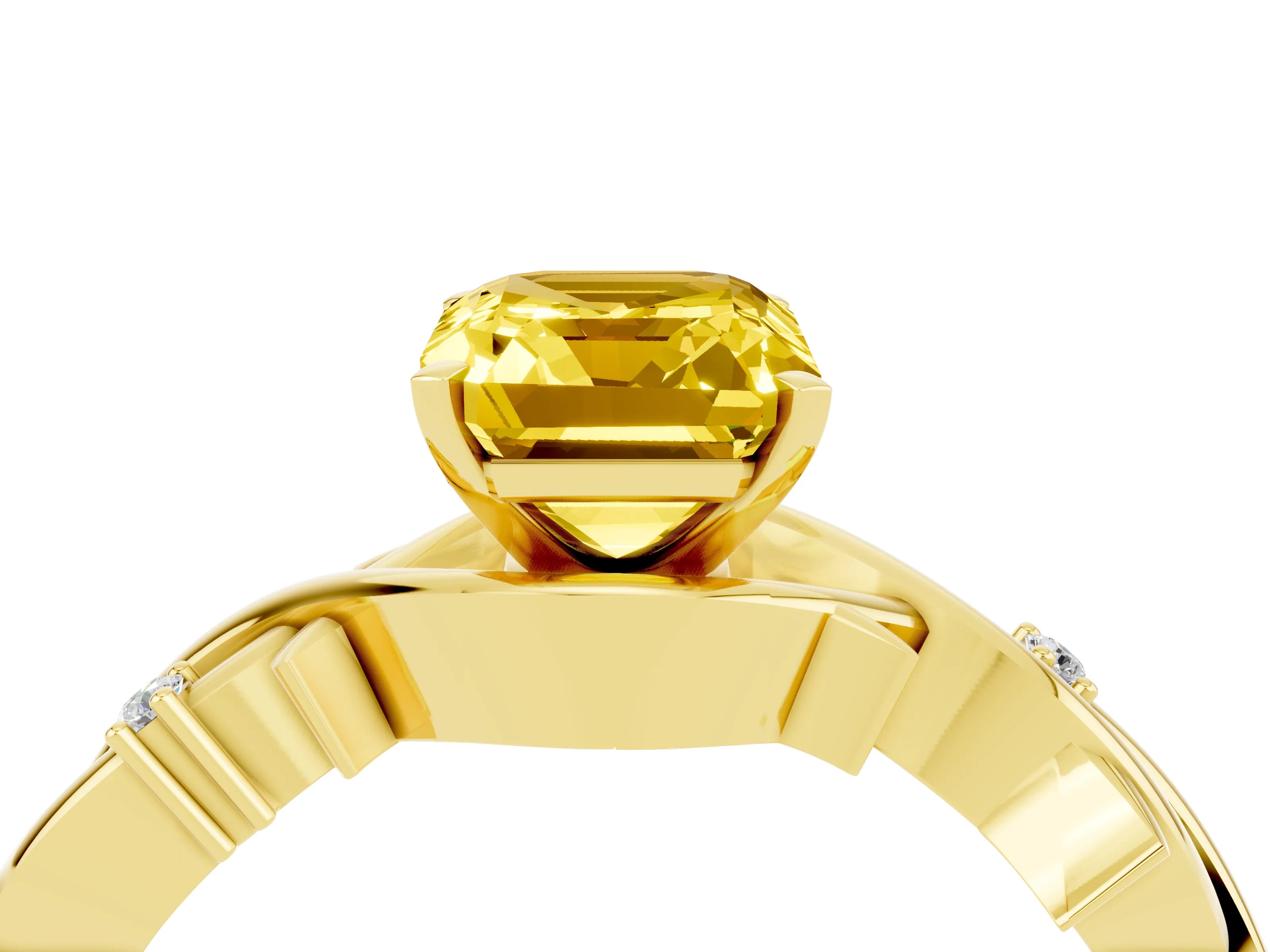 Yellow gold Emerald Cut Yellow Sapphire Solitaire Ring with Twisted Band and Prong Setting_4