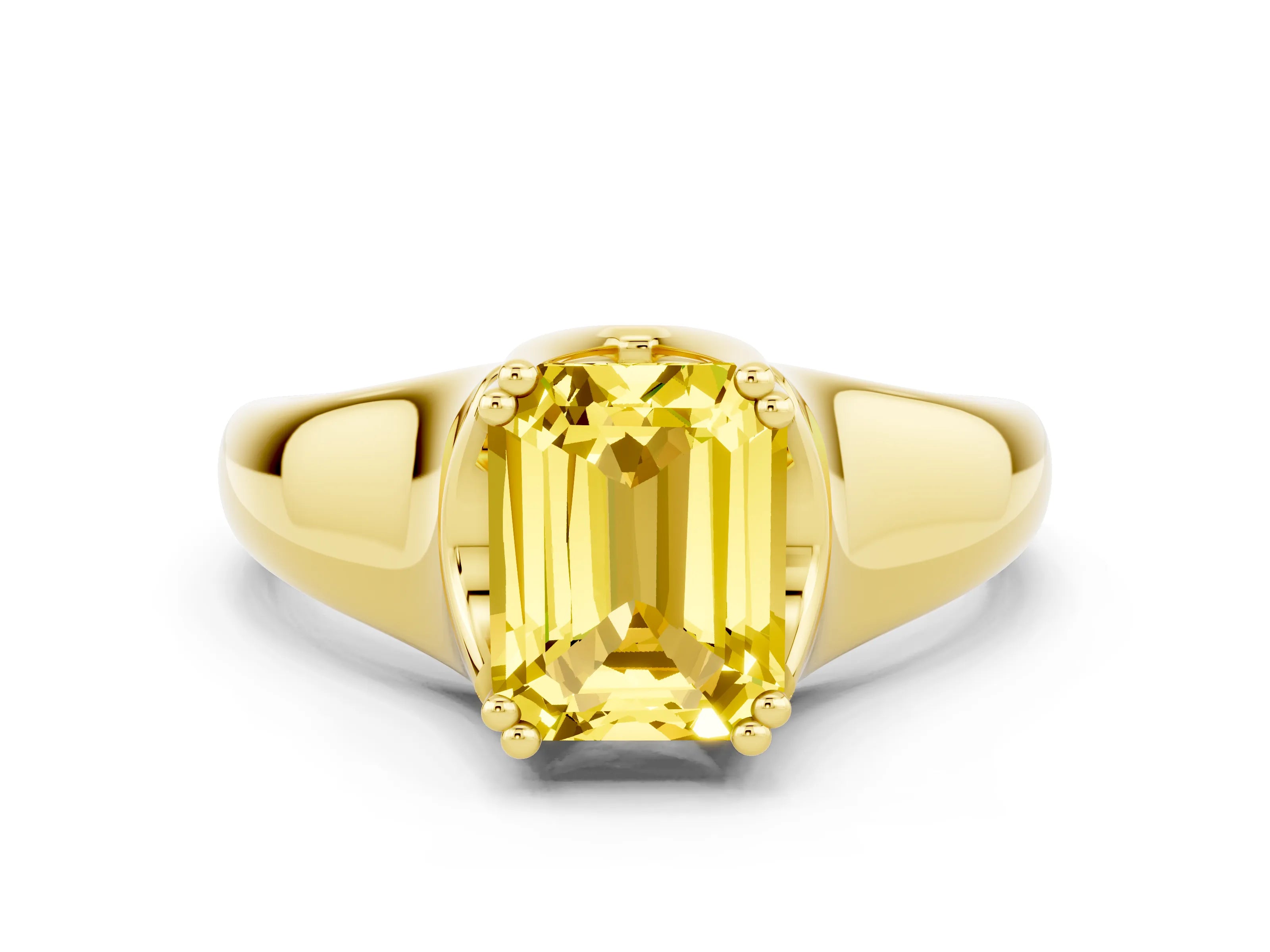 Yellow gold Emerald Cut Yellow Sapphire Solitaire Ring with Wide Band and Prong Setting_24