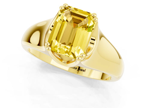 Yellow gold Emerald Cut Yellow Sapphire Solitaire Ring with Wide Band and Prong Setting_25