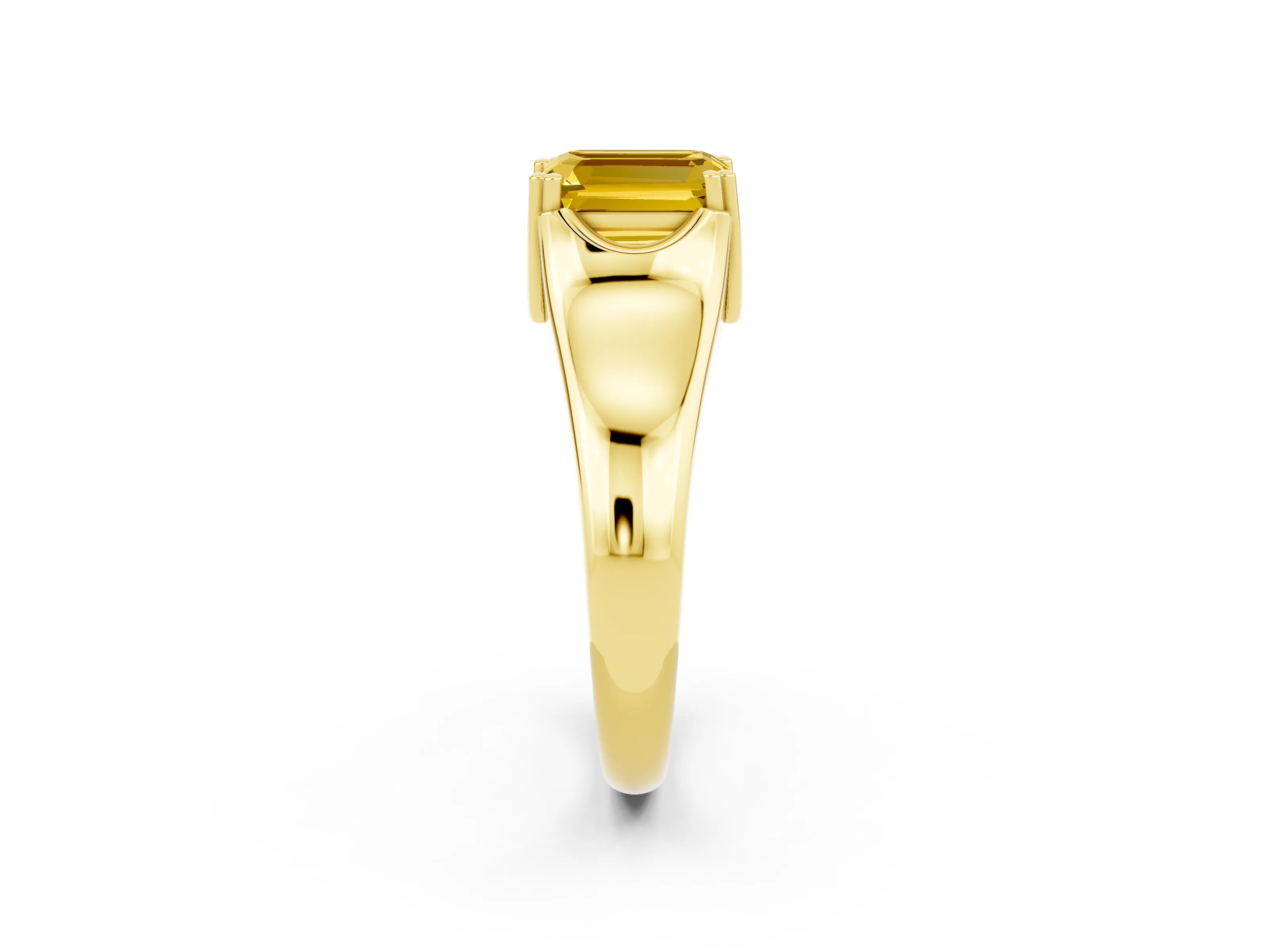 Yellow gold Emerald Cut Yellow Sapphire Solitaire Ring with Wide Band and Prong Setting_26