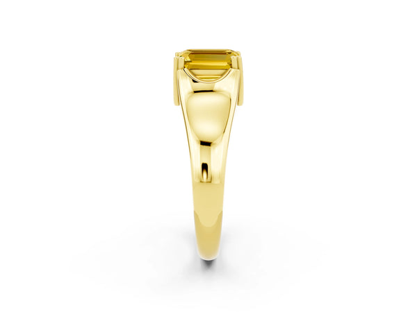 Yellow gold Emerald Cut Yellow Sapphire Solitaire Ring with Wide Band and Prong Setting