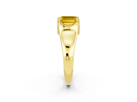 Yellow gold Emerald Cut Yellow Sapphire Solitaire Ring with Wide Band and Prong Setting_26