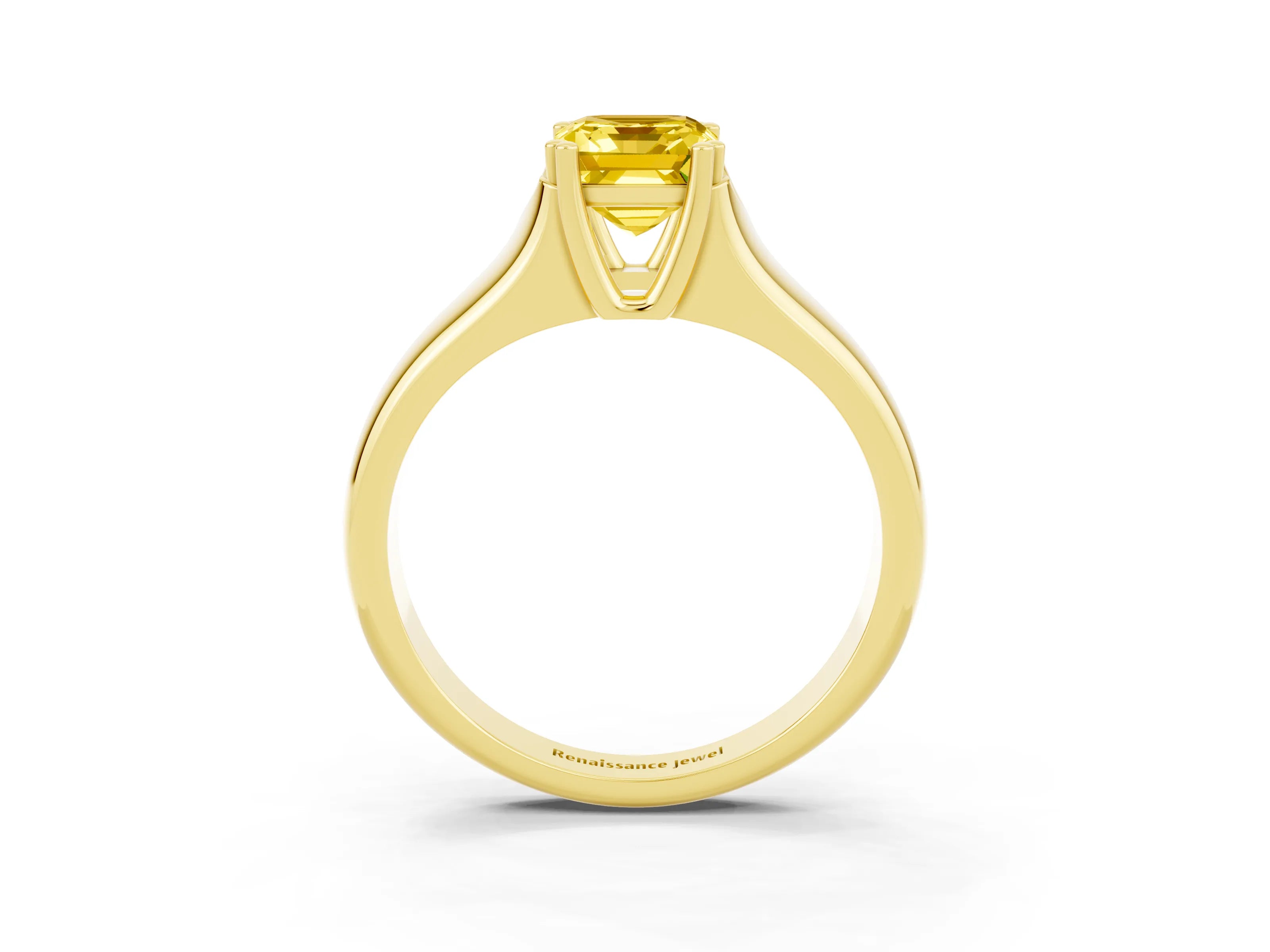 Yellow gold Emerald Cut Yellow Sapphire Solitaire Ring with Wide Band and Prong Setting_27
