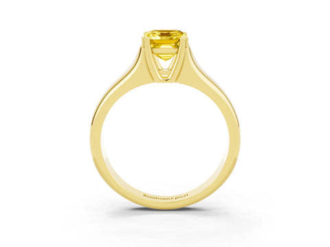 Yellow gold Emerald Cut Yellow Sapphire Solitaire Ring with Wide Band and Prong Setting_27