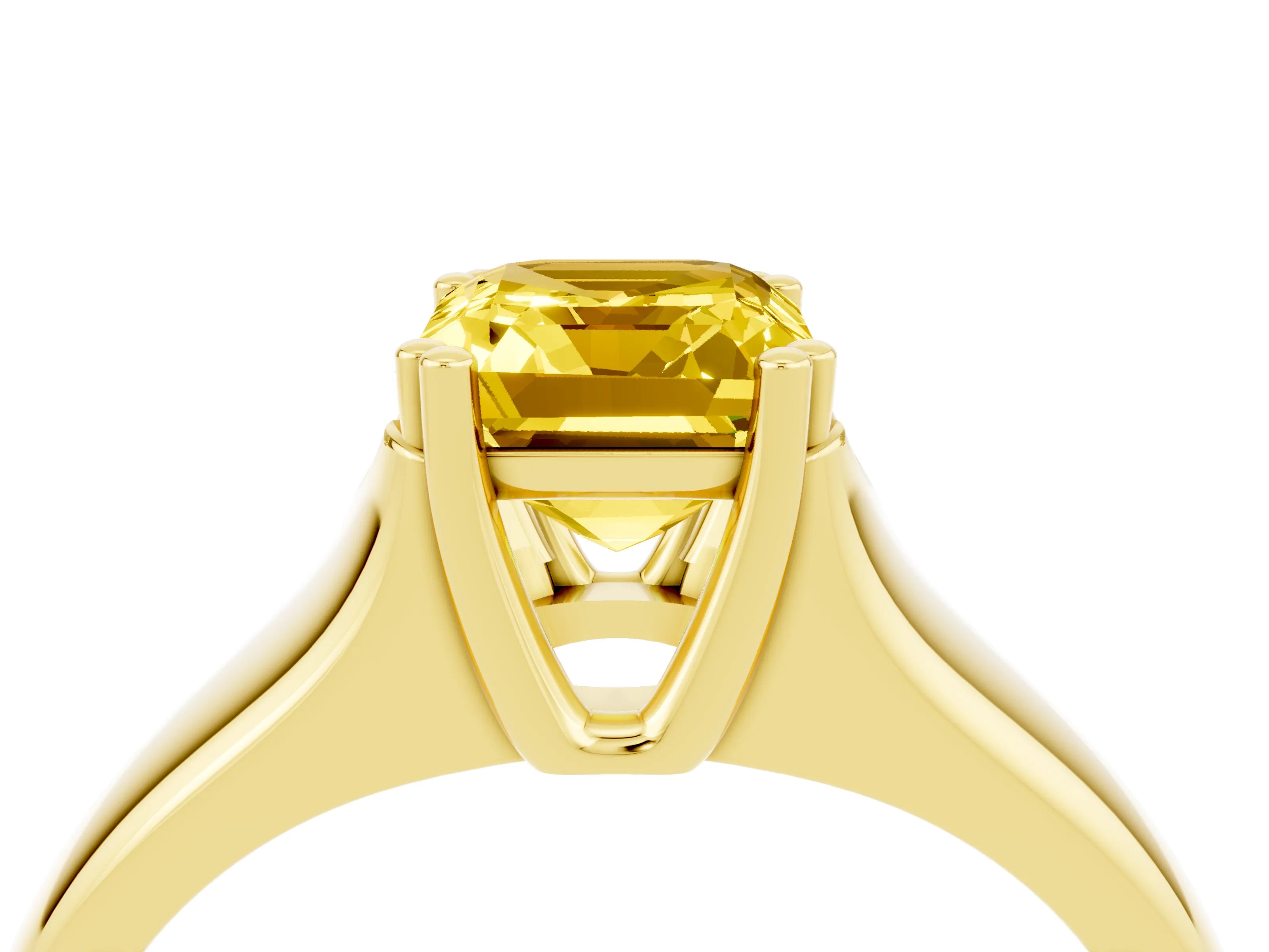 Yellow gold Emerald Cut Yellow Sapphire Solitaire Ring with Wide Band and Prong Setting_28