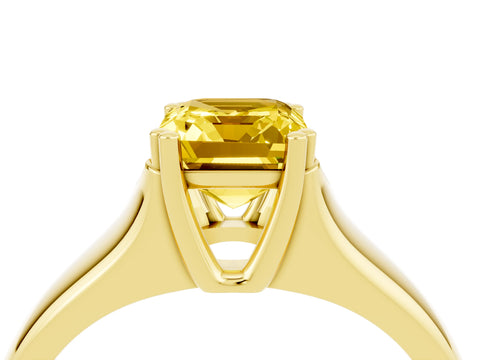 Yellow gold Emerald Cut Yellow Sapphire Solitaire Ring with Wide Band and Prong Setting_28