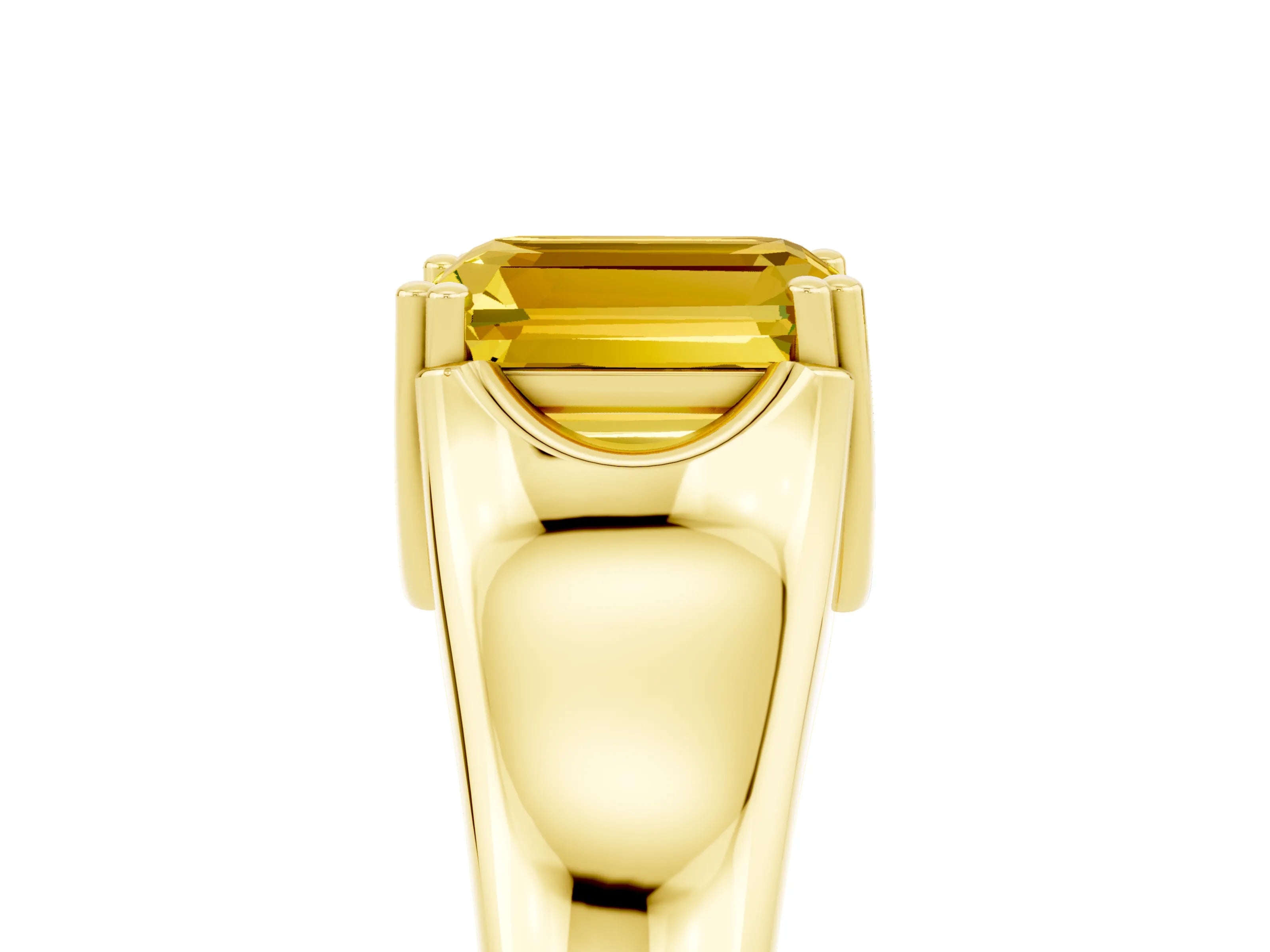 Yellow gold Emerald Cut Yellow Sapphire Solitaire Ring with Wide Band and Prong Setting_29