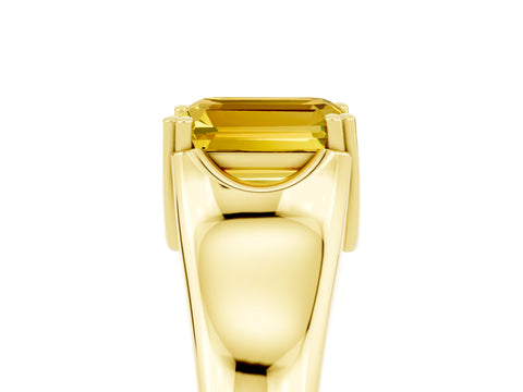 Yellow gold Emerald Cut Yellow Sapphire Solitaire Ring with Wide Band and Prong Setting_29