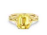 Yellow gold Emerald Cut Yellow Sapphire Solitaire Twist Band Prong Setting Ring_84