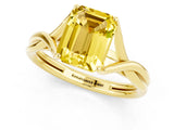 Yellow gold Emerald Cut Yellow Sapphire Solitaire Twist Band Prong Setting Ring_85