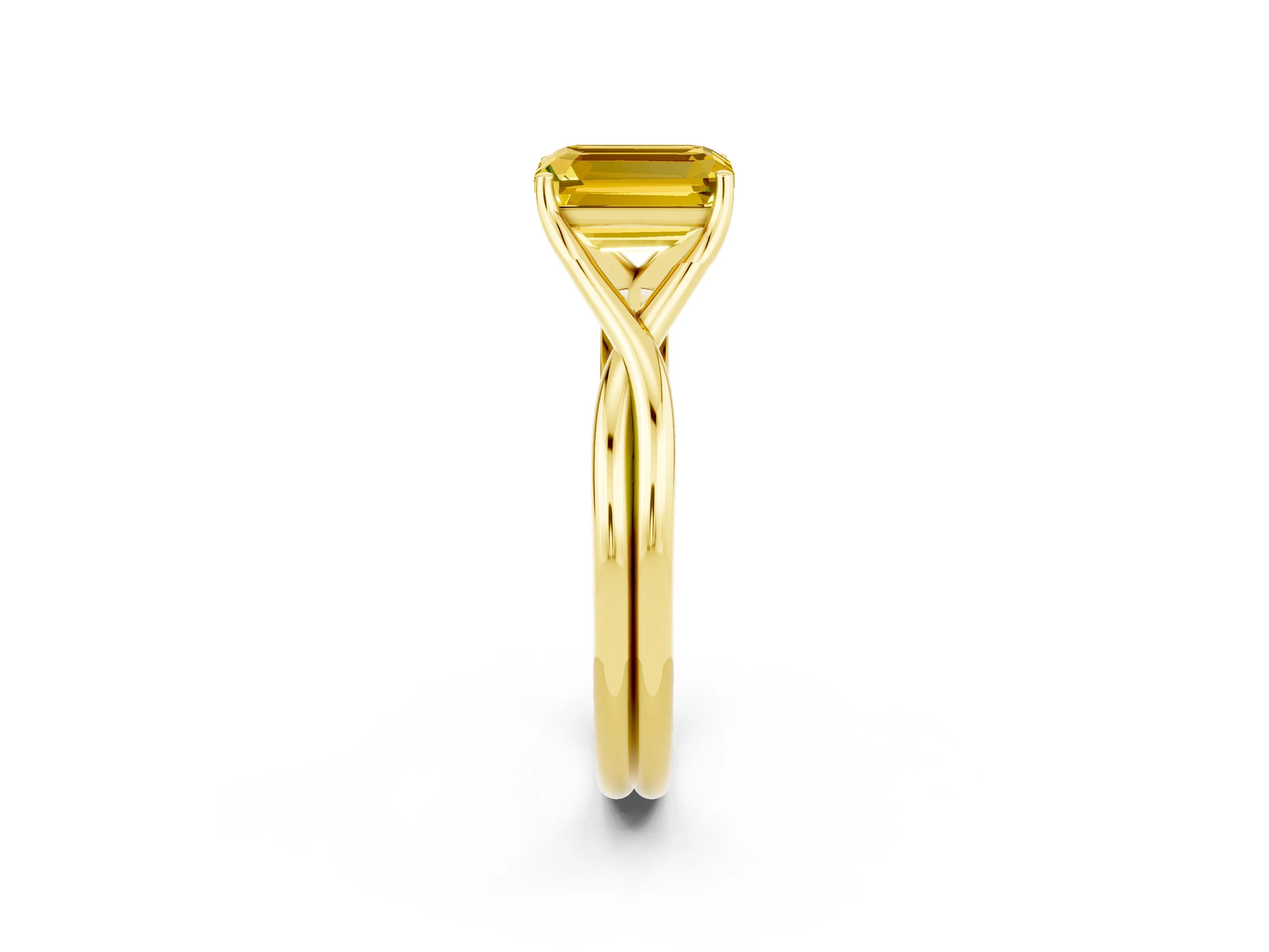Yellow gold Emerald Cut Yellow Sapphire Solitaire Twist Band Prong Setting Ring_86