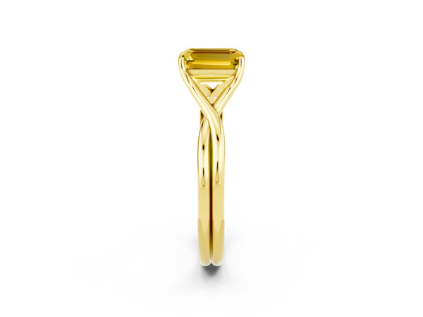 Yellow gold Emerald Cut Yellow Sapphire Solitaire Twist Band Prong Setting Ring