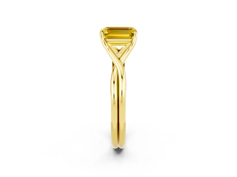 Yellow gold Emerald Cut Yellow Sapphire Solitaire Twist Band Prong Setting Ring_86