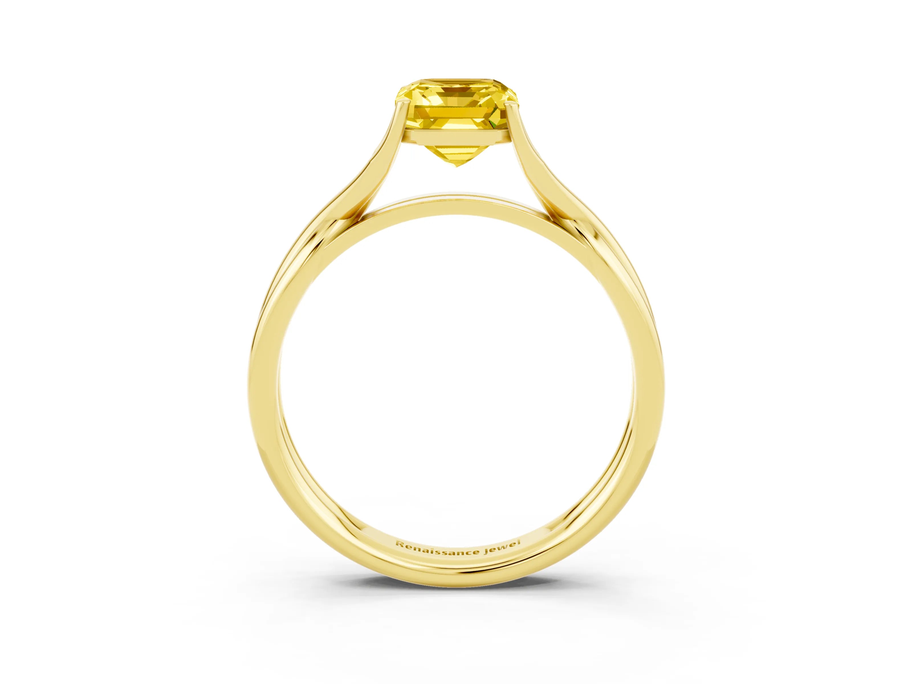 Yellow gold Emerald Cut Yellow Sapphire Solitaire Twist Band Prong Setting Ring_87