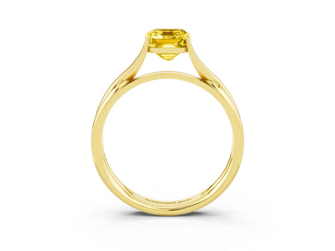 Yellow gold Emerald Cut Yellow Sapphire Solitaire Twist Band Prong Setting Ring_87