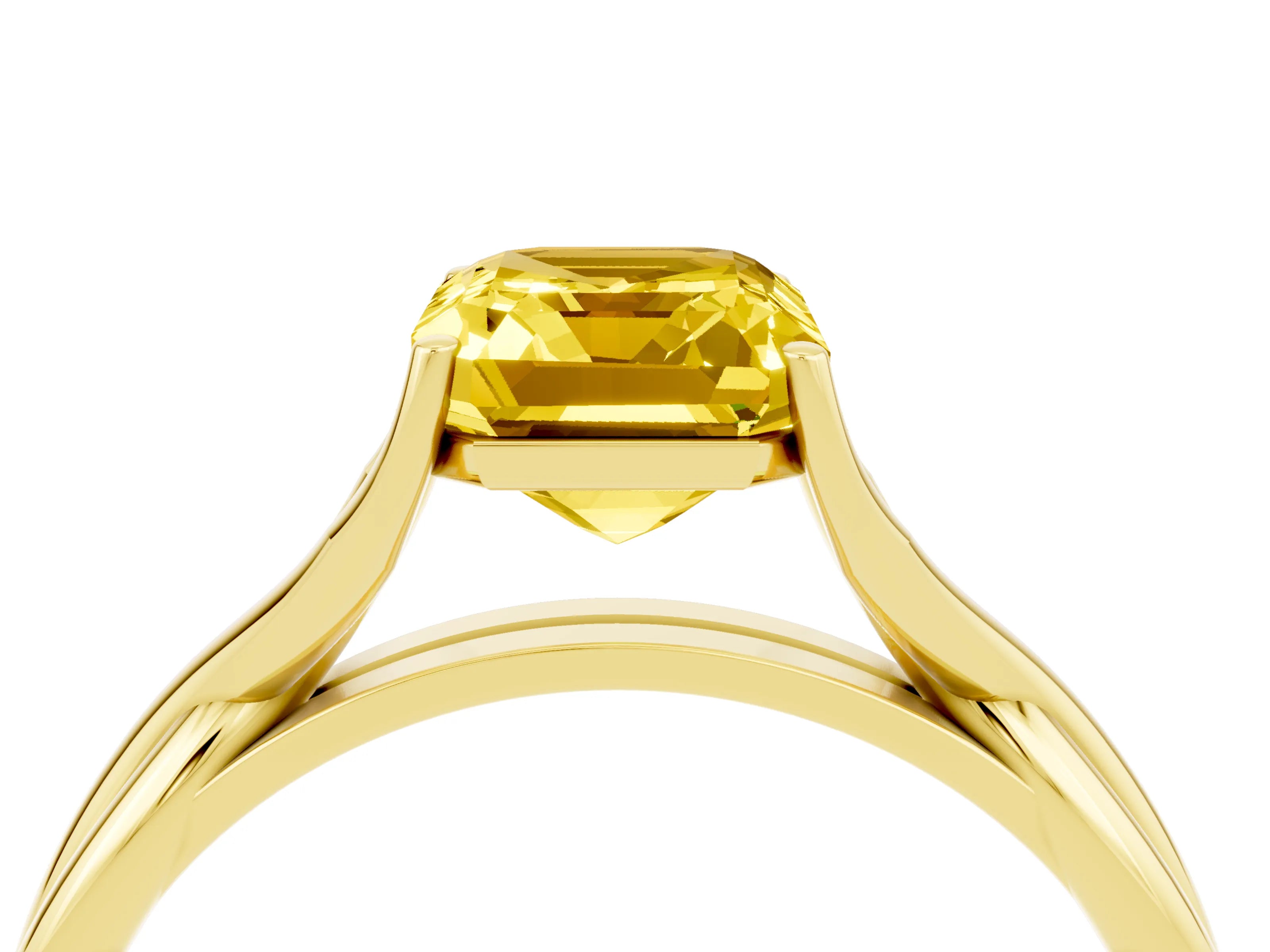 Yellow gold Emerald Cut Yellow Sapphire Solitaire Twist Band Prong Setting Ring_88