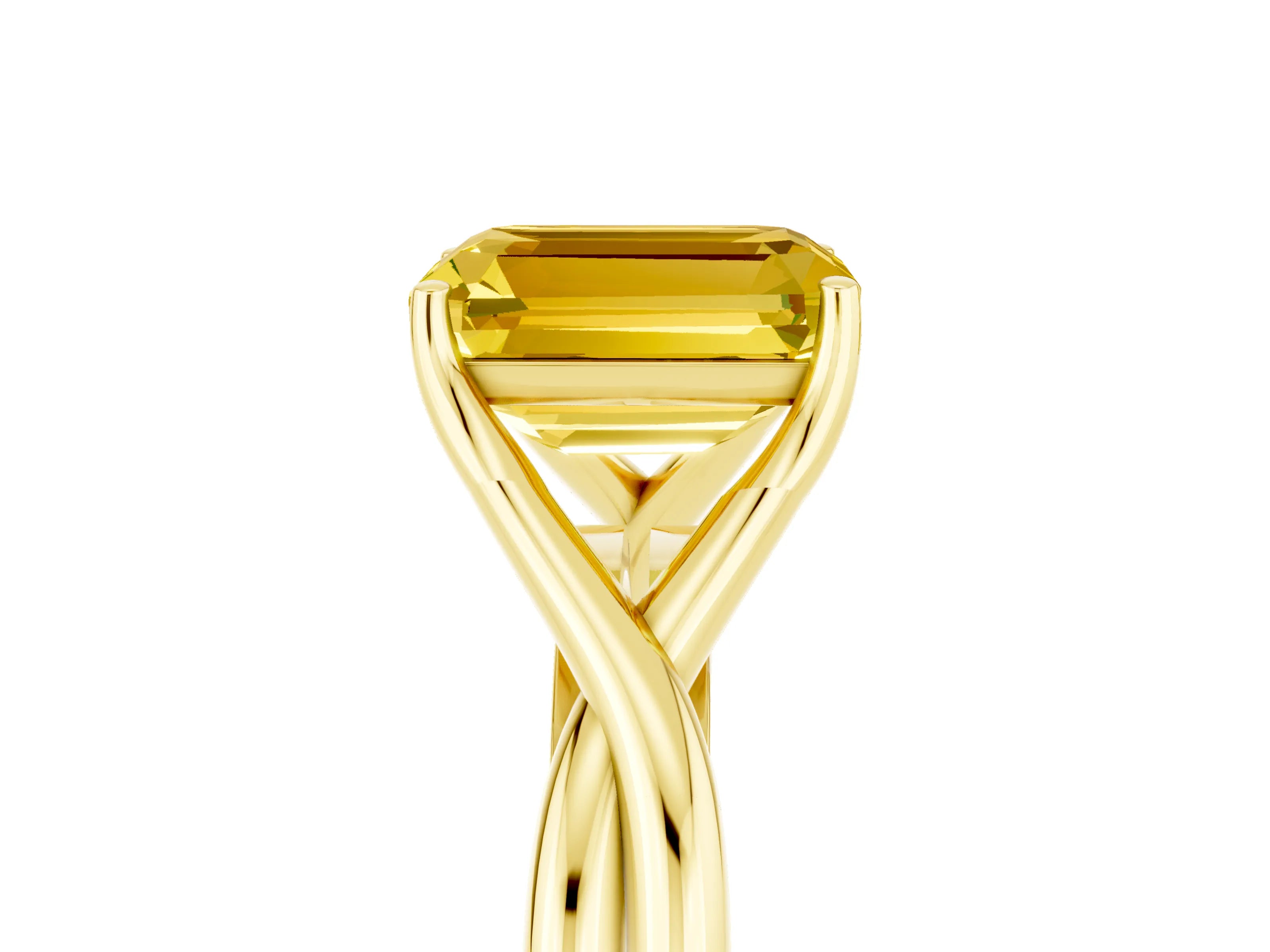 Yellow gold Emerald Cut Yellow Sapphire Solitaire Twist Band Prong Setting Ring_89