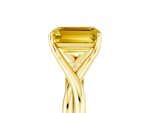 Yellow gold Emerald Cut Yellow Sapphire Solitaire Twist Band Prong Setting Ring_89