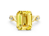 Yellow gold Emerald Cut Yellow Sapphire Solitaire Twisted Band with Round  Accents and Prong Setting_12