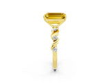 Yellow gold Emerald Cut Yellow Sapphire Solitaire Twisted Band with Round  Accents and Prong Setting_14