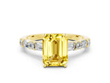 Yellow gold Emerald Cut Yellow Sapphire Solitaire with Side Baguettes and Channel Set Band_24
