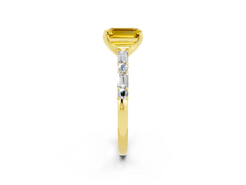 Yellow gold Emerald Cut Yellow Sapphire Solitaire with Side Baguettes and Channel Set Band_26