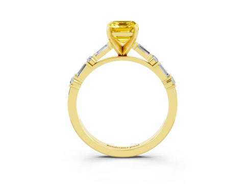Yellow gold Emerald Cut Yellow Sapphire Solitaire with Side Baguettes and Channel Set Band_27