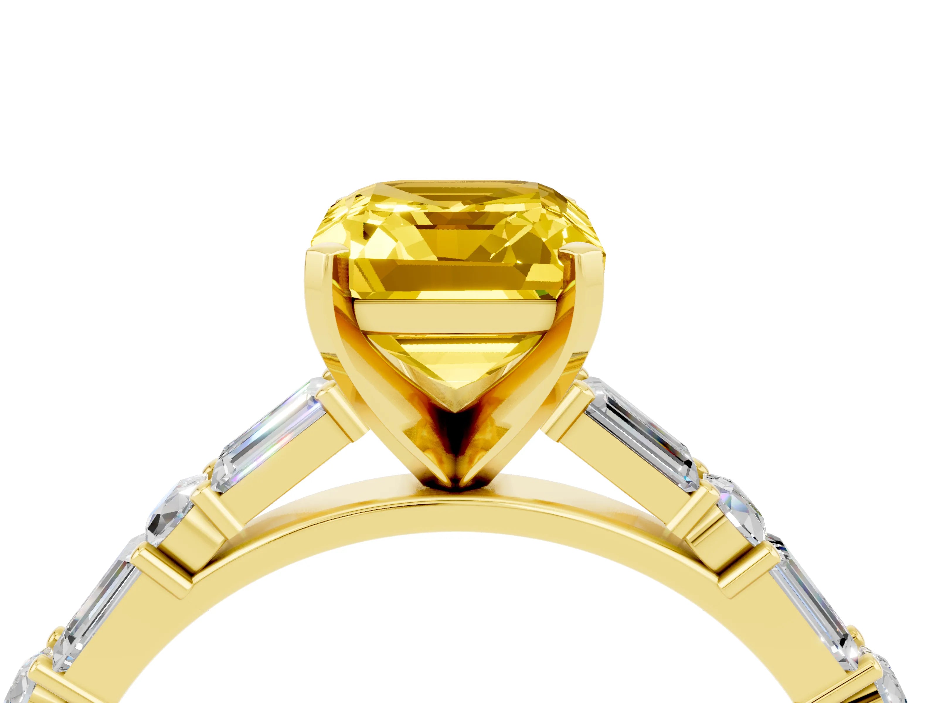 Yellow gold Emerald Cut Yellow Sapphire Solitaire with Side Baguettes and Channel Set Band_28