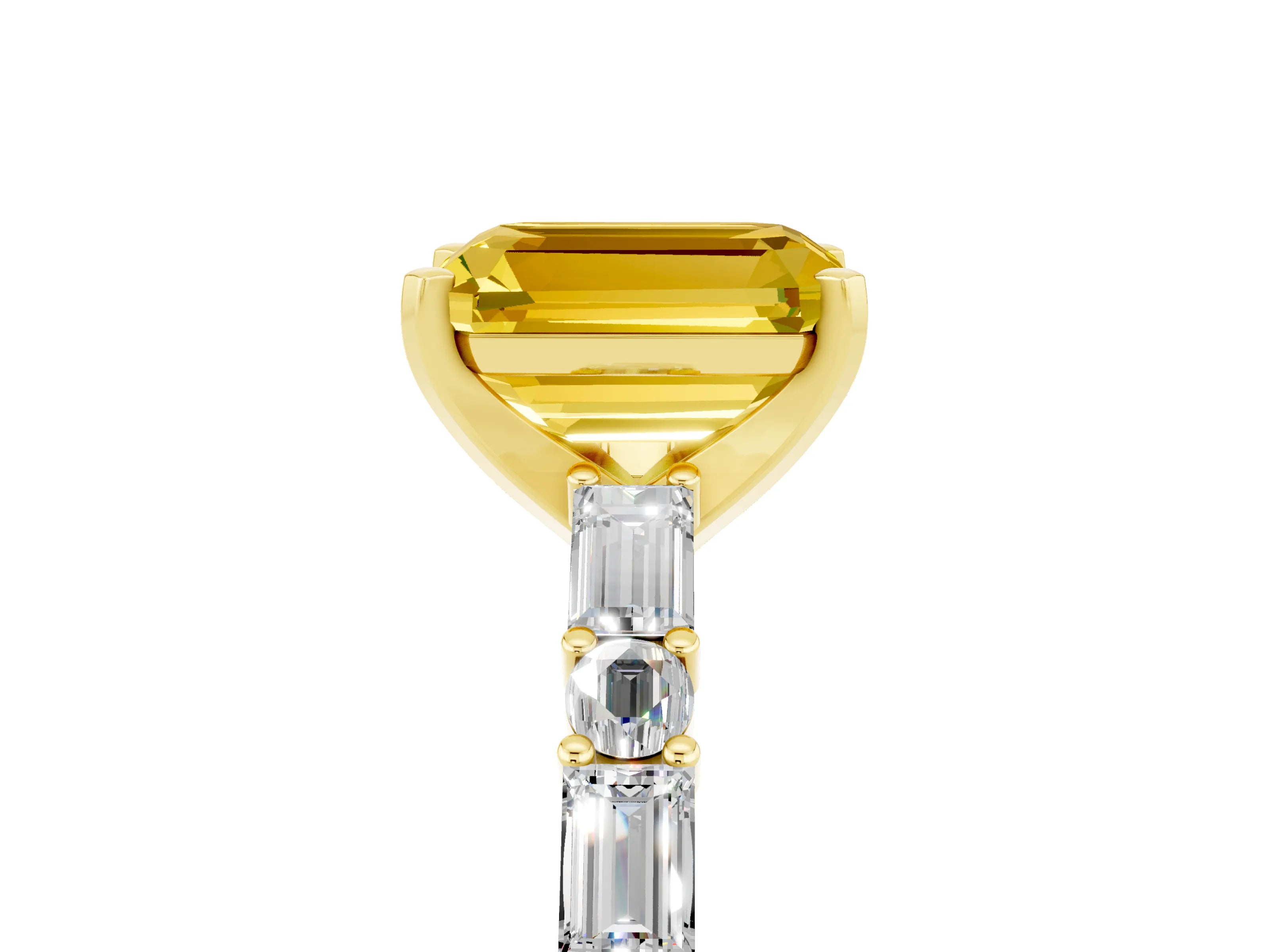 Yellow gold Emerald Cut Yellow Sapphire Solitaire with Side Baguettes and Channel Set Band_29