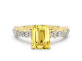 Yellow gold Emerald Cut Yellow Sapphire Solitaire with Side Stones, Pave Band, Four-Prong Setting_72