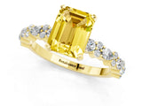 Yellow gold Emerald Cut Yellow Sapphire Solitaire with Side Stones, Pave Band, Four-Prong Setting_73